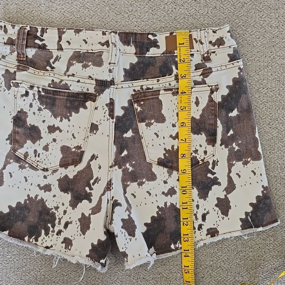 Judy Blue Brown & White Cowprint High-Rise Denim Shorts - Picture 7 of 11